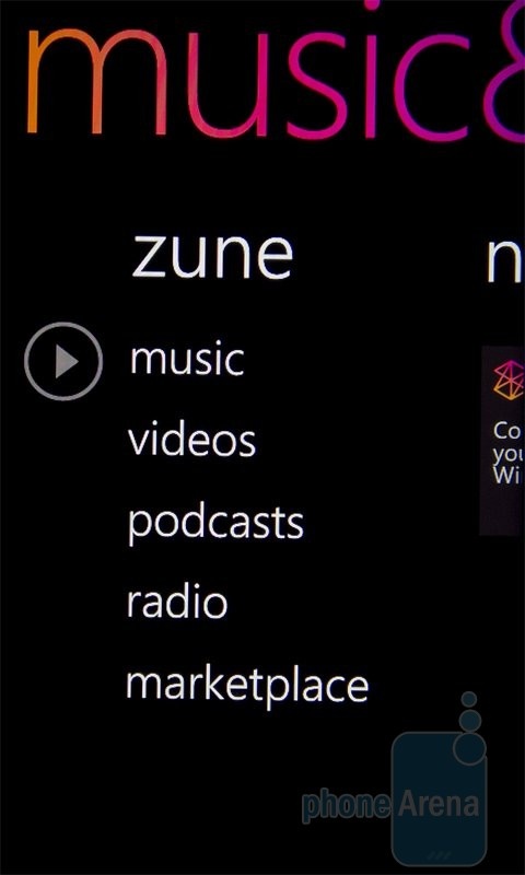 Приложение Zune на HTC 7 Mozart\