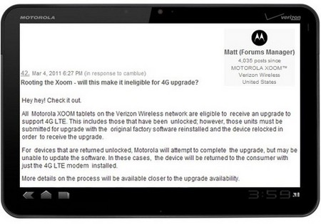 Планшет Motorola Xoom получит LTE обновление даже в “рутованном” виде